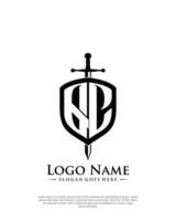 initial QC letter with shield style logo template vector