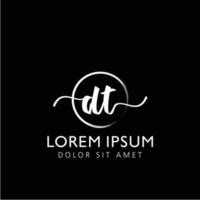 Letter DT Initial handwriting logo with signature and hand drawn style. vector
