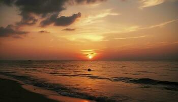 Sunset on the beach with beautiful sky, generate ai photo