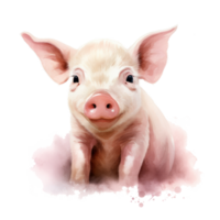 Cute watercolor pink pig isolated. Illustration AI Generative png