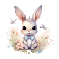 Cute watercolor little bunny. Illustration AI Generative png