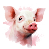 Cute watercolor pink pig isolated. Illustration AI Generative png