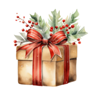 Noël aquarelle cadeau boîte. illustration ai génératif png