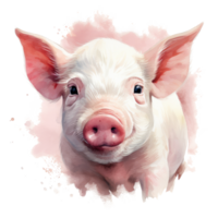 Cute watercolor pink pig isolated. Illustration AI Generative png