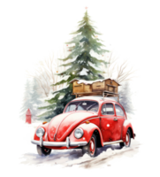 linda Navidad acuarela retro coche aislado. ilustración ai generativo png