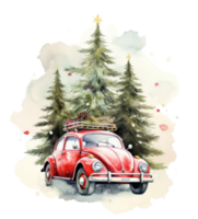 linda Navidad acuarela retro coche aislado. ilustración ai generativo png