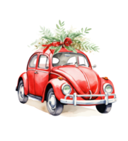linda Navidad acuarela retro coche aislado. ilustración ai generativo png