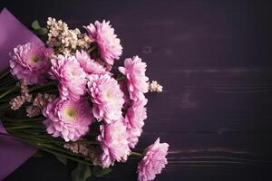 bouquet of pink flowers and copy space , photo