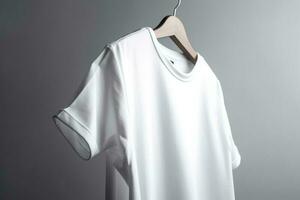 blanco t camisas con Copiar espacio en gris fondo, generar ai foto
