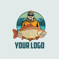 vector logo carp fish wit fisherman