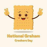 Vector graphic of national graham cracker day with smile biscuit cartoon flat design