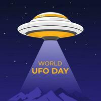 UFO in the Desert illustration. Vector illustration for world UFO Day in July 2