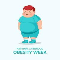 nacional infancia obesidad semana con grasa chico dibujos animados vector ilustraciones. gracioso exceso de peso niño plano diseño