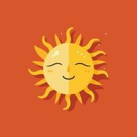 vectorized sun with face sticker with  orange background vector