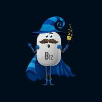 Cartoon vitamin B12 magician character with wand vector