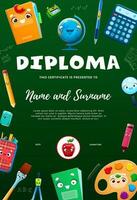 Kids diploma with cartoon school supply characters vector