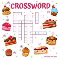 Cakes, cupcakes and pies, crossword grid quiz game vector