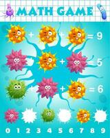 Cartoon virus and microbe characters, math game vector