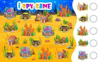 I spy game worksheet with underwater fairy houses vector