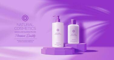 Purple lavender natural cosmetics podium mockup vector