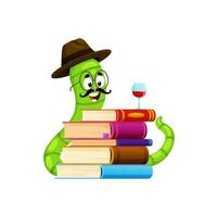 Cartoon bookworm character with book and wineglass vector