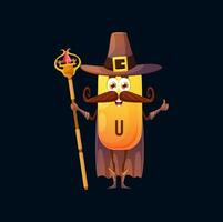 Cartoon vitamin U wizard character with staff vector