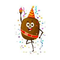 Cartoon kiwi fruit character on birthday holiday vector