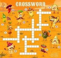 Crossword quiz game grid mexican food characters vector