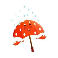 dibujos animados rojo paraguas personaje con lluvia gotas vector