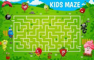 Labyrinth maze game with berry characters on party vector