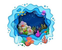 Cartoon paper cut underwater landscape with fish vector