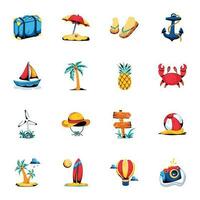 Set of Summer Accessories Flat Icons vector