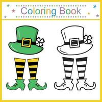 coloring book for children St. Patrick's hat and shoes, vector isolated illustration