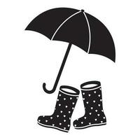 Vector illustration of the rubber boots icon under an umbrella. Creative sign Symbol, logo, vector graphics.