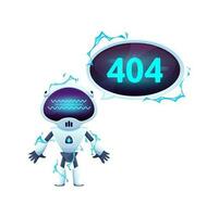 404 página con pantalla y robot debajo alto voltaje vector