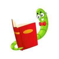 Cartoon bookworm character, book worm reading vector