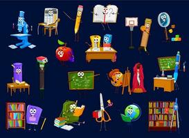 dibujos animados colegio suministro papelería gracioso caracteres vector