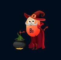 Cartoon vitamin B9 mage character making potion vector