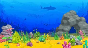 dibujos animados submarino paisaje con rock arco vector