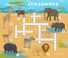 Crossword quiz game with African savannah animals vector