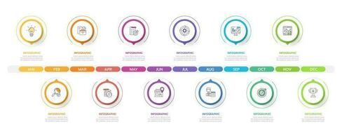 Infographic template for business. 12 Steps Monthly modern Timeline diagram with roadmap concept, presentation vector infographic.