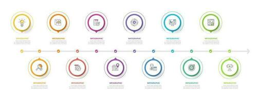 plantilla infográfica para negocios. Calendario de diagrama de línea de tiempo moderno de 12 meses con diagrama de Gantt, infografía de vector de presentación.