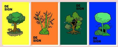 tree vector set poster design