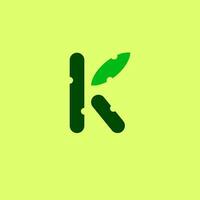 letter k logo and simple green leaf element, suitable for nature, ecology, and greenery logos vector