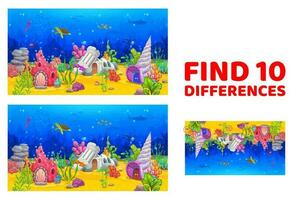 Find ten differences game with underwater houses vector