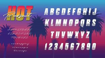 80s inspired alphabet. Collection of letters and numbers influenced by retro. 90s style lettering from LA and Miami. Synthwave typography for flyers and posters. Vintage logo elements. vector