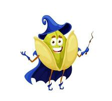 Cartoon Halloween pistachio wizard character vector