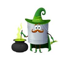 Cartoon Halloween tin of paint wizard character vector