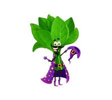 Cartoon Halloween spinach wizard veggies character vector