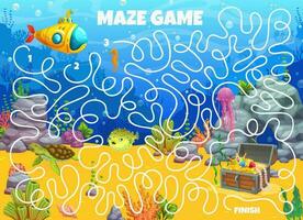 Labyrinth maze game, submarine, underwater bottom vector